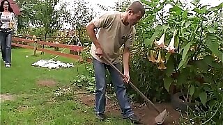 Cock Hungry Mom Fucks Her Young Gardener Outdoors
